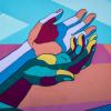 Mural of hands in rainbow of colors