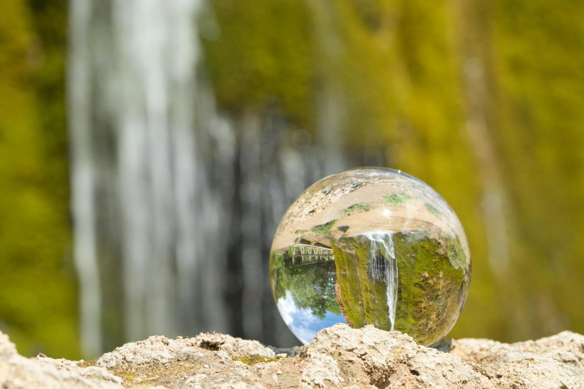 waterfall reflection in sphere