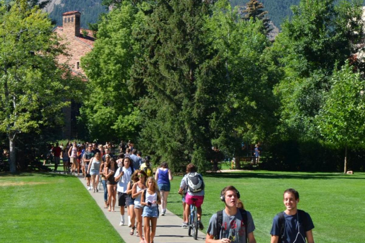 students walking on campus