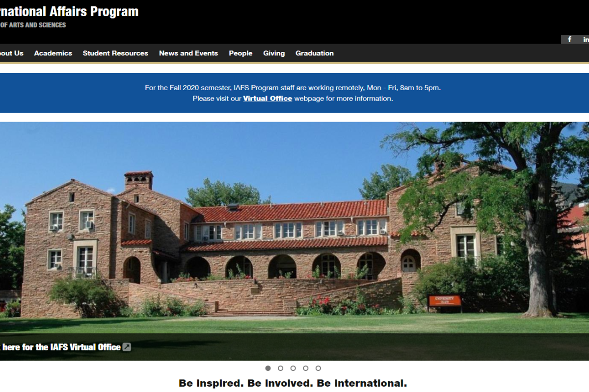 screenshot of IAFS homepage showing university club building