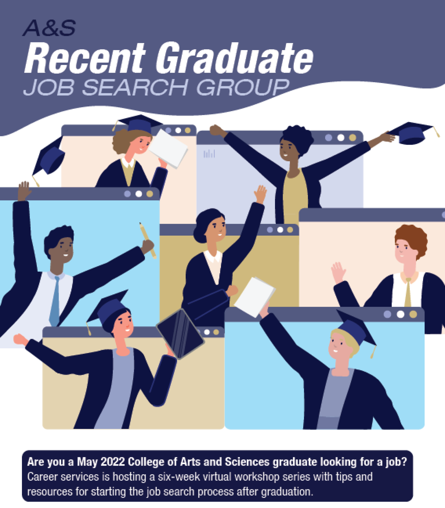 graphic of graduates and text