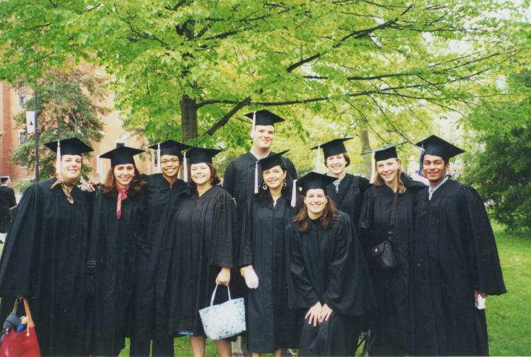Manuela (center) with SHIP peers at their 2001 graduation for CU Boulder.