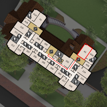 Floorplan of University Club with directions to IAFS office (A5)