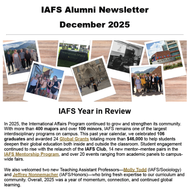 Screenshot of IAFS Alumni Newsletter December 2025