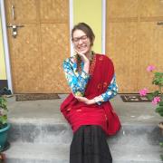 Kayla Malcy wearing her host family's traditional Gurung dress.