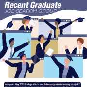 graphic of graduates and text