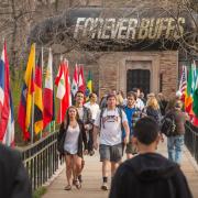 students walking on campus