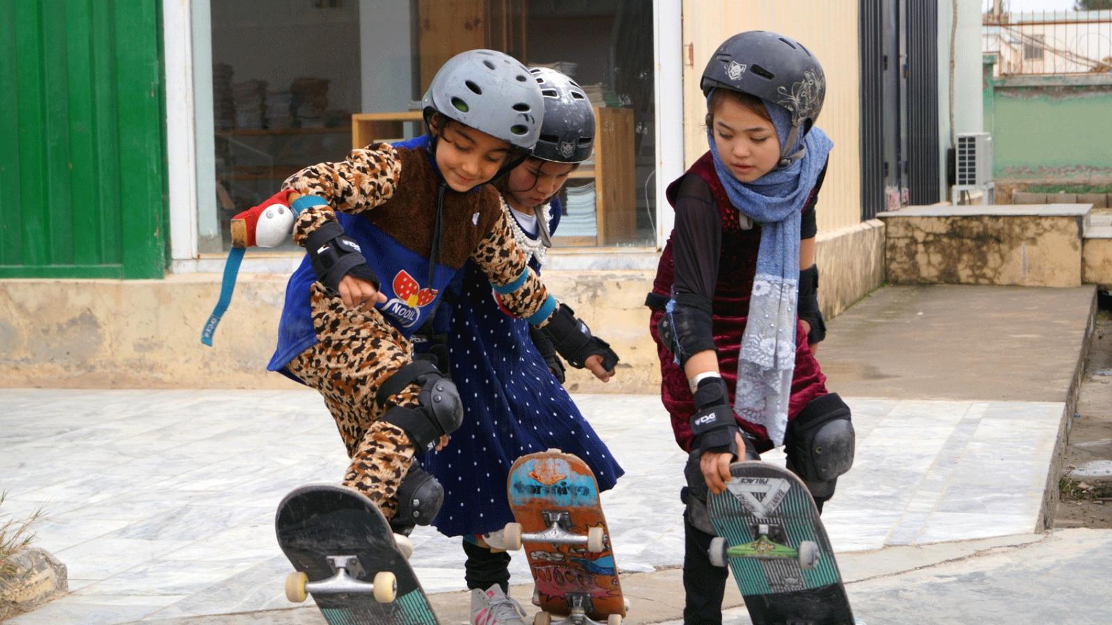 students participating in the Skate and Create program in Mazar-e-Sharif, Afghanistan