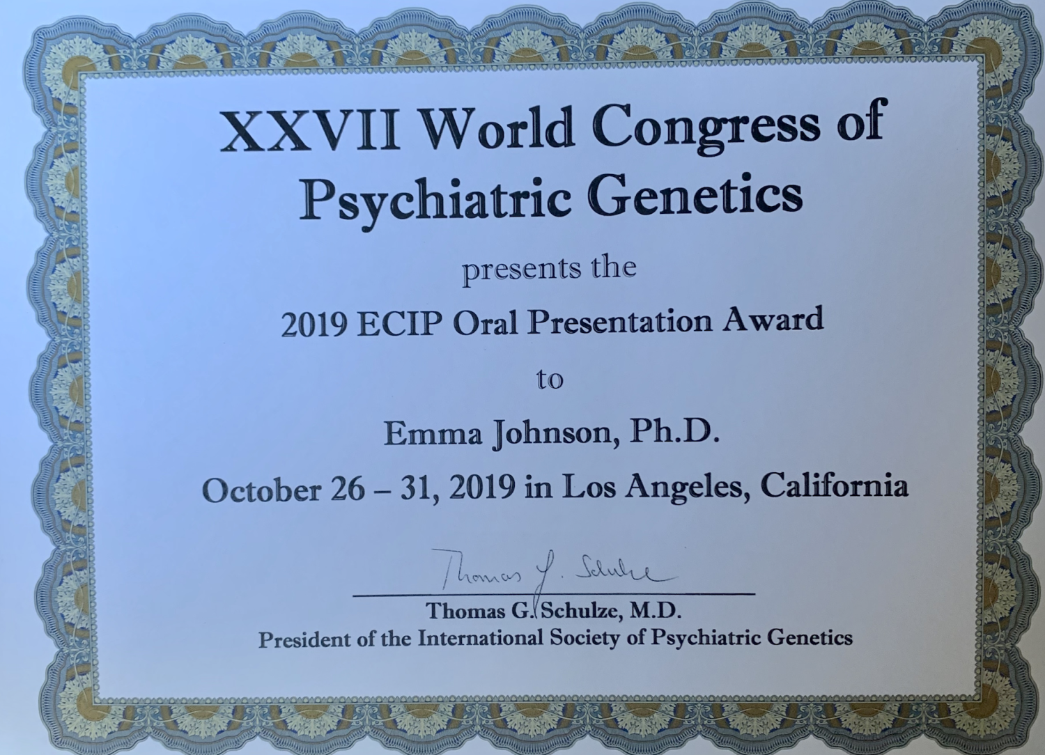 Award certificate