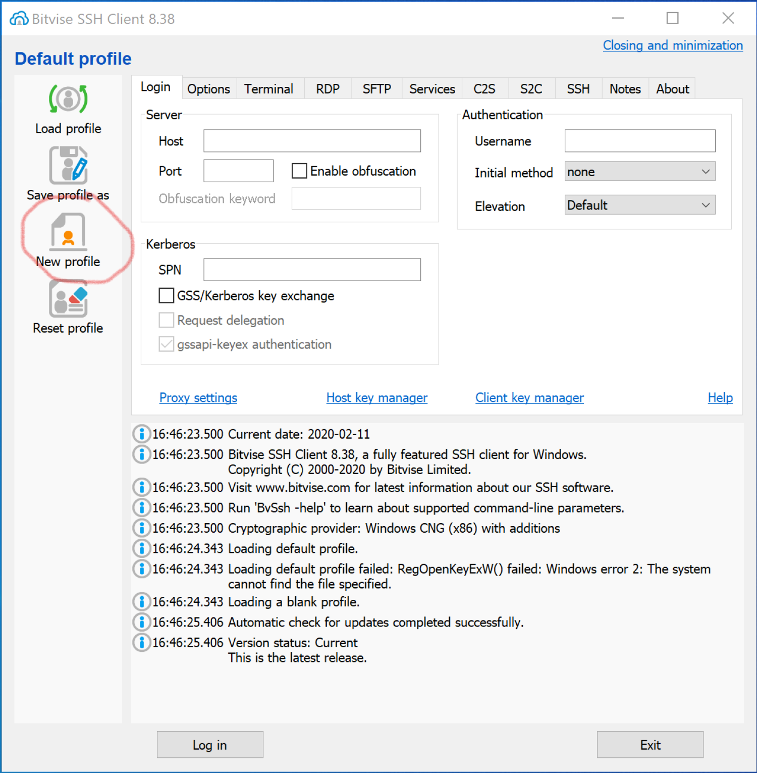The Bitvise SSH Client window