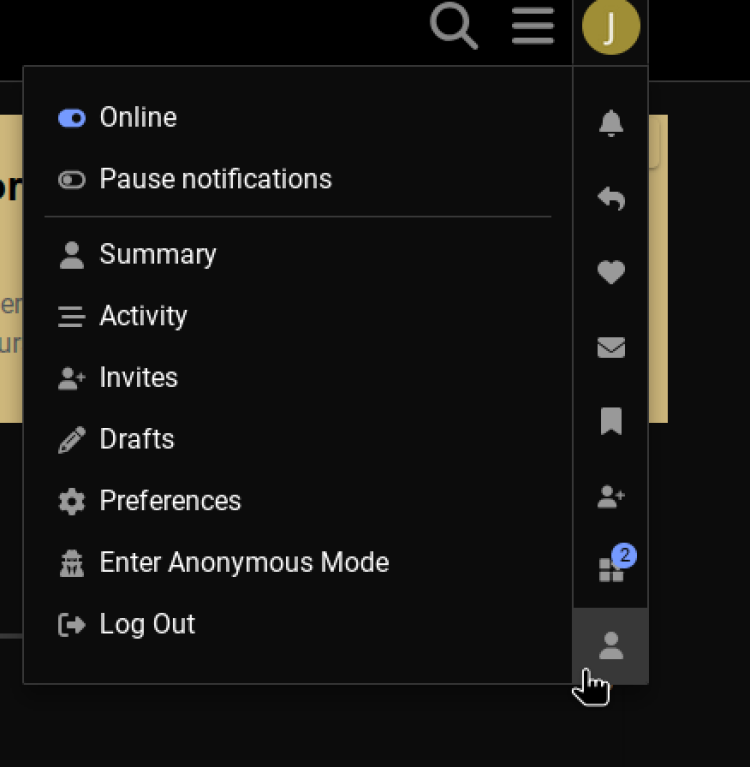 A screen capture showing the anonymous mode menu item