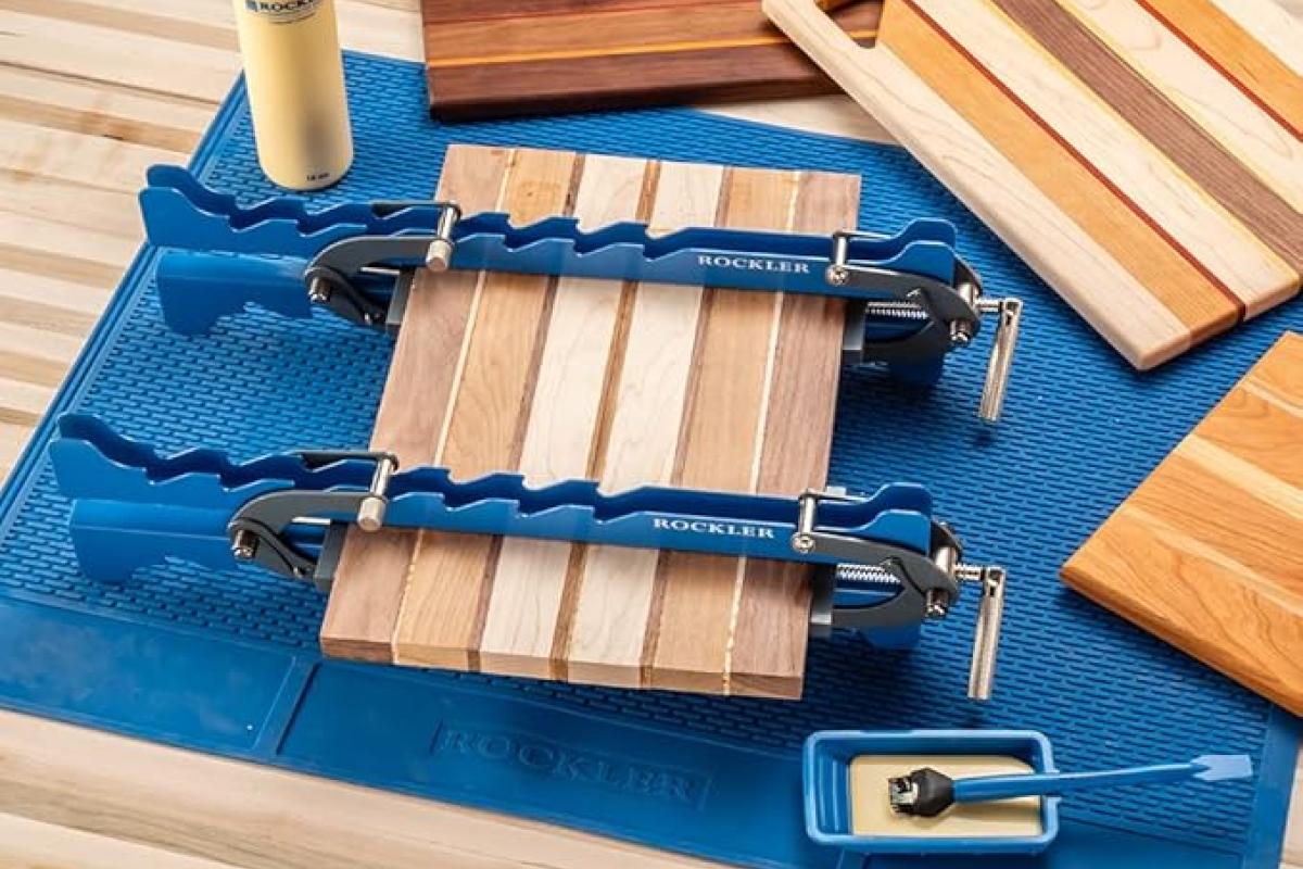 Wood panels being clamped together as glue dries