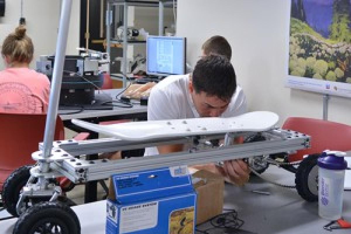 student working on project