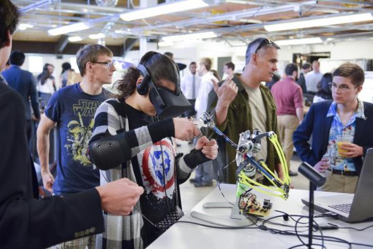 Students using a project at the Engineering Expo