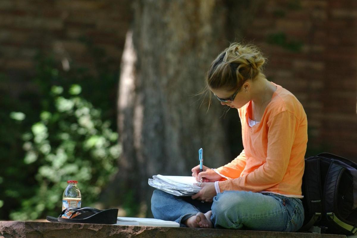 Student working on campus