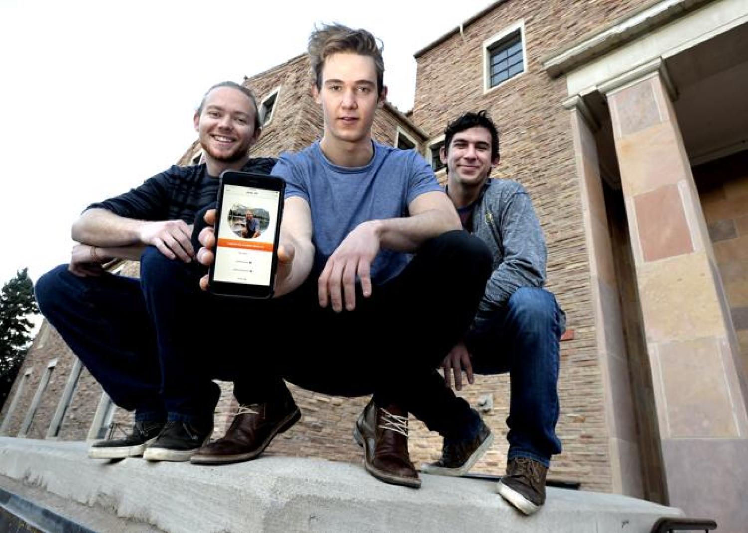 Creators of the Qualify app from left to right Jack Elder, Sean Chenoweth and Keenan Olsen on the CU Boulder Campus last week. (Paul Aiken / Staff Photographer)
