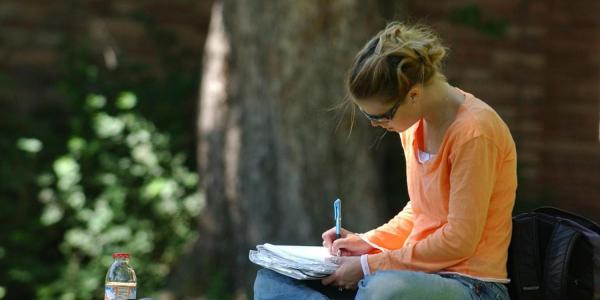 Student working on campus