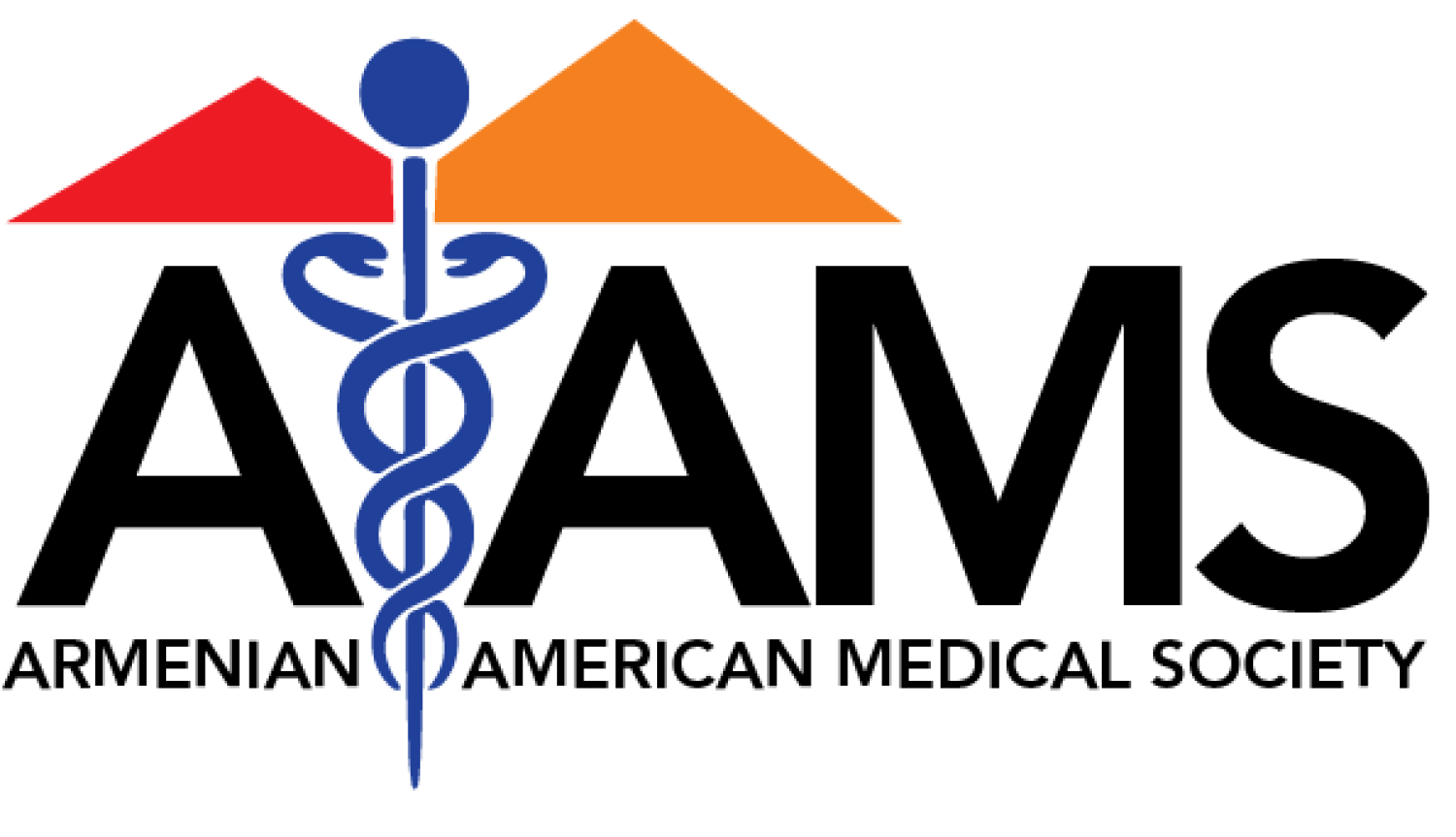 The Armenian American Medical Society logo with a red and orange triangle above both A's.