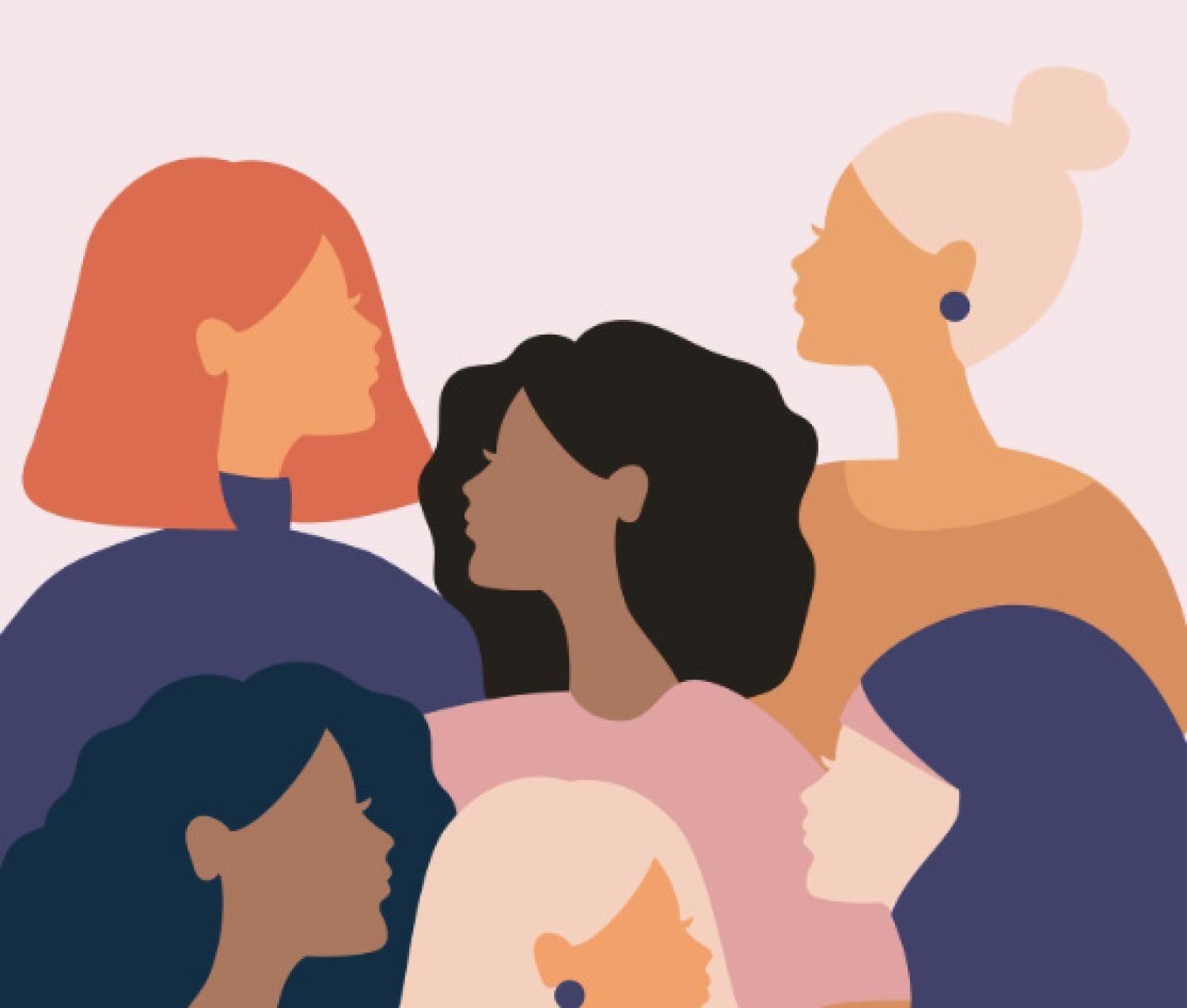 Drawings of 6 women facing each other.