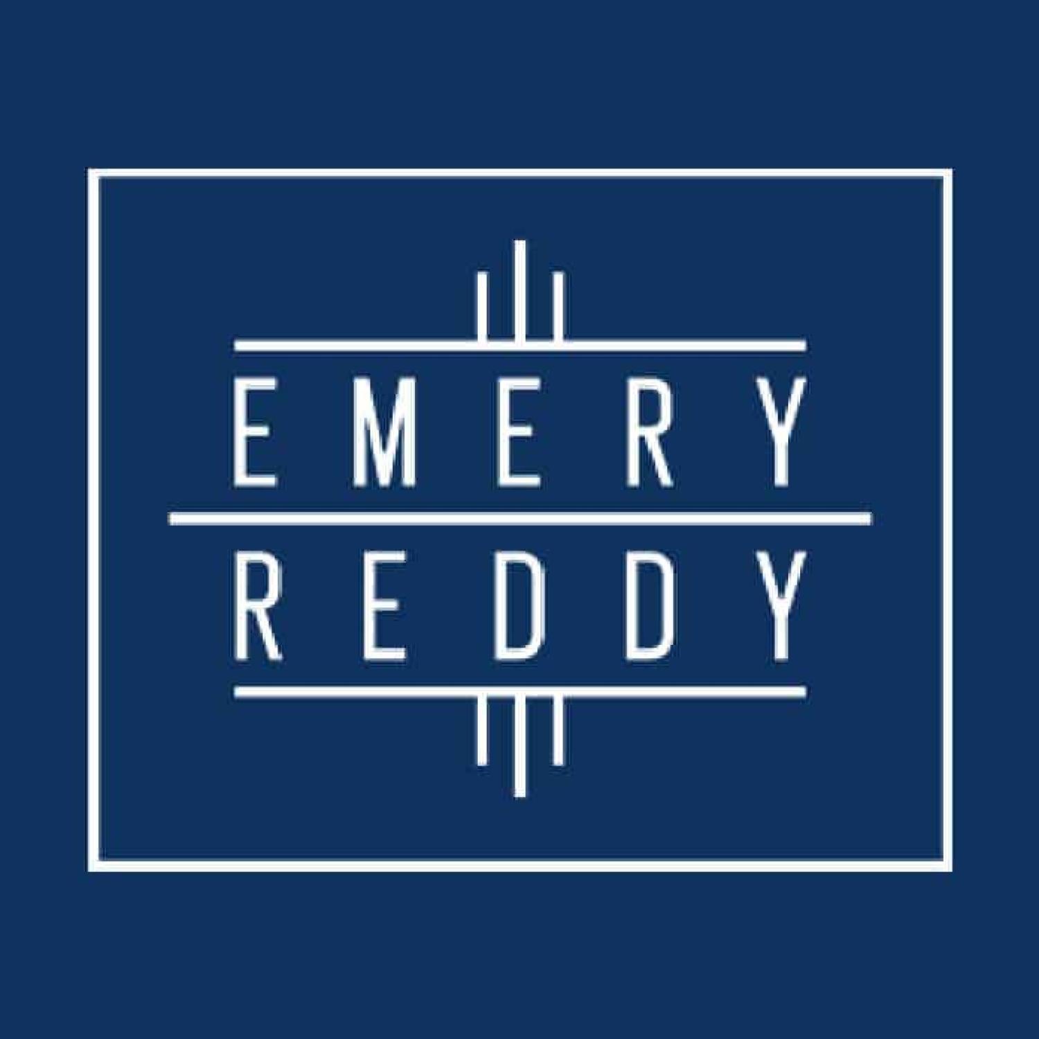 Emery Reddy Logo with dark blue background.