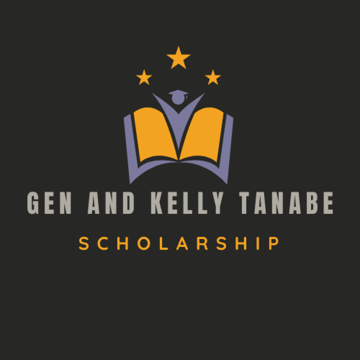 Book with Gen and Kelly Tanabe Scholarship written in grey right below it.
