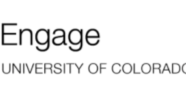 Similar to all CU Boulder logos, CU is written in gold and Engage is written in black