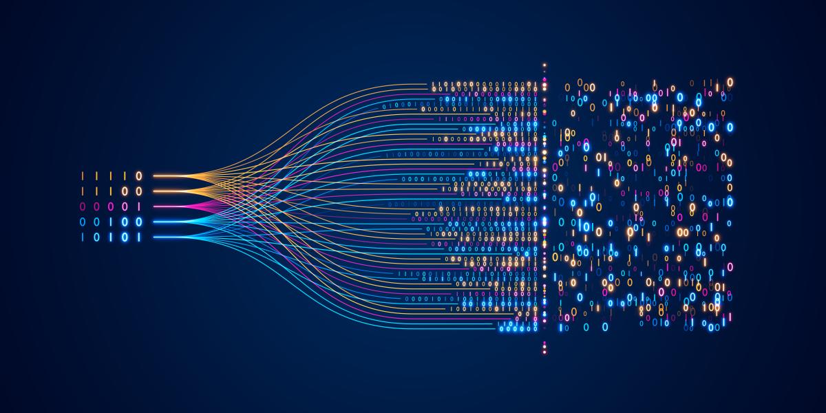 Quantum information science illustration with neural networks, machine learning, and big data stream