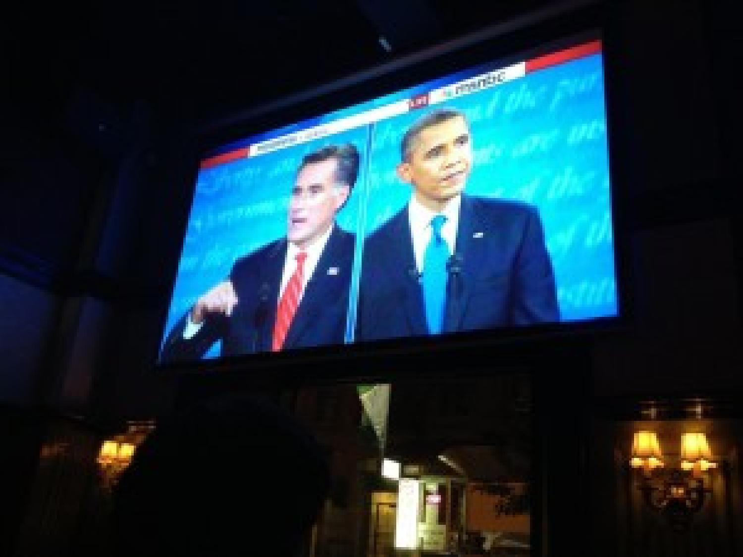 Obama, Romney on big-screen TV