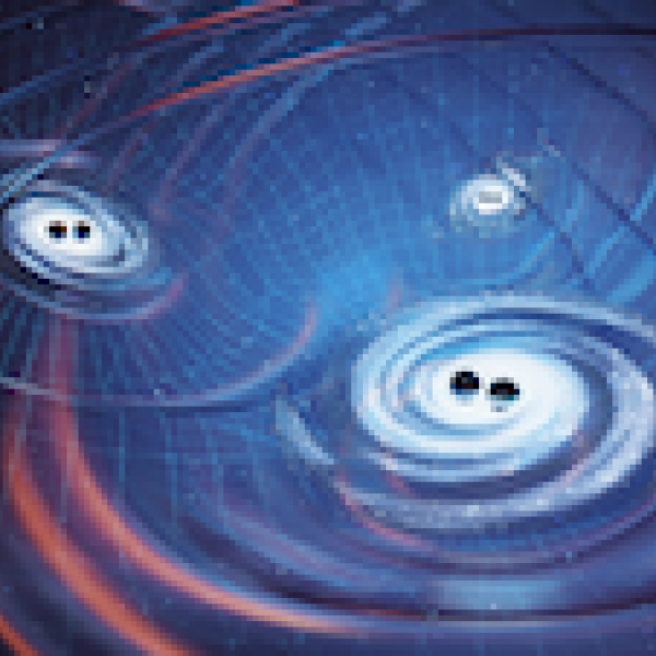 Artist's depiction of supermassive black holes generating the universe's gravitational wave background. (Credit: Olena Shmahalo for NANOGrav)