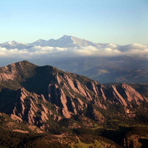 Aerial photo of Boulder Flatirons