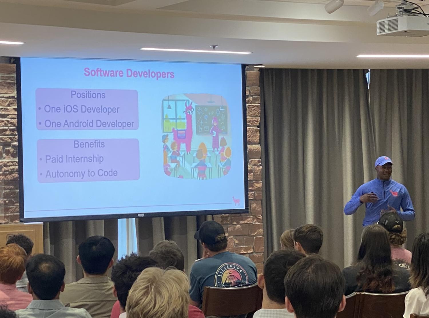 Students viewing a presentation during a Startups2Students event.