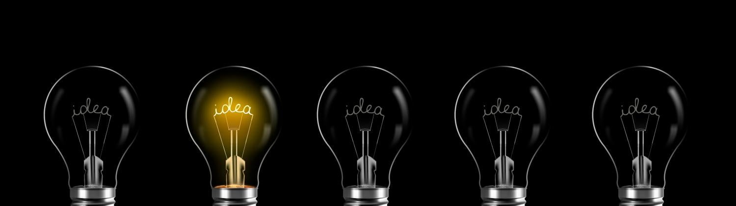 A row of lightbulbs representing individual ideas