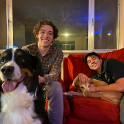 bruno geoly with dog on couch