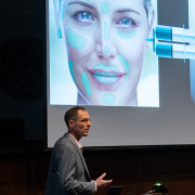 Corey Neu pitching his new innovation next-generation dermal fillers