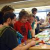 kids crafting at a table