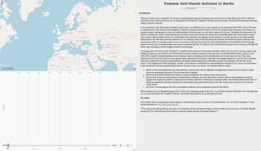 Screenshot of Emily Frazier-Rath's website; text on the right column with a map of Europe on the left
