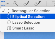 Screenshot of a toolbar for MacOS preview showing how to make an elliptical selection