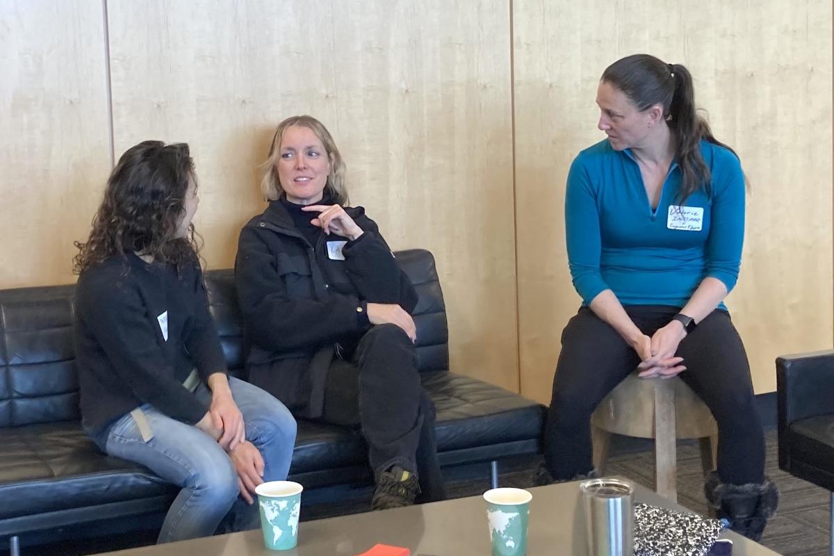 Marisa Sánchez Montes, Laine Moser, and Valerie Morris talk at the Dairy Arts Center