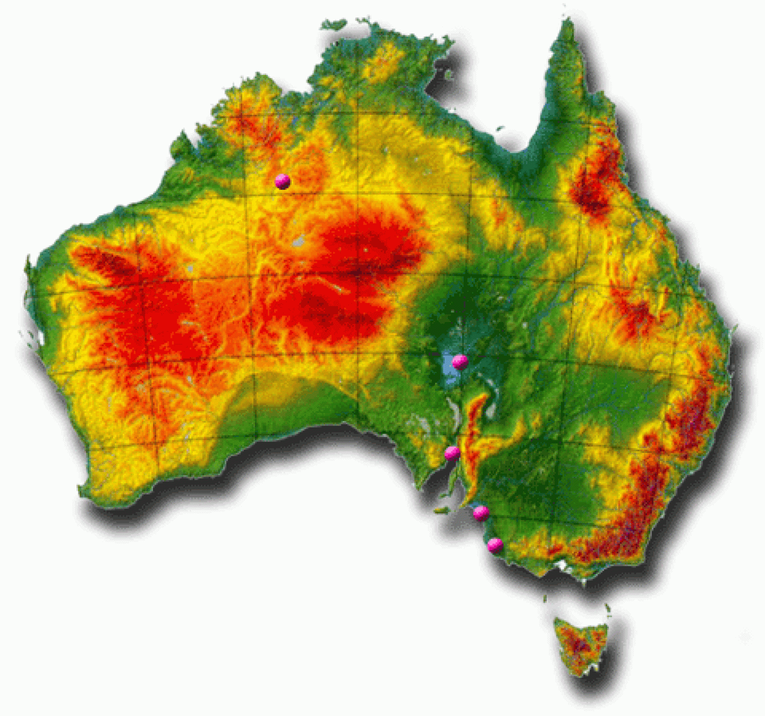 The dots on the map of Australia show general sampling regions for the charophyte study.