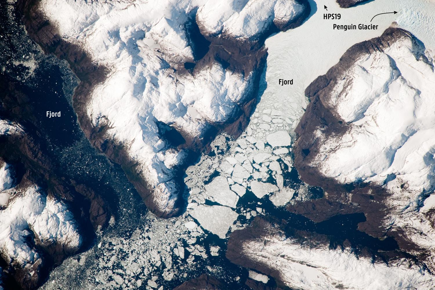 Satellite view of calving glaciers in Patagonia