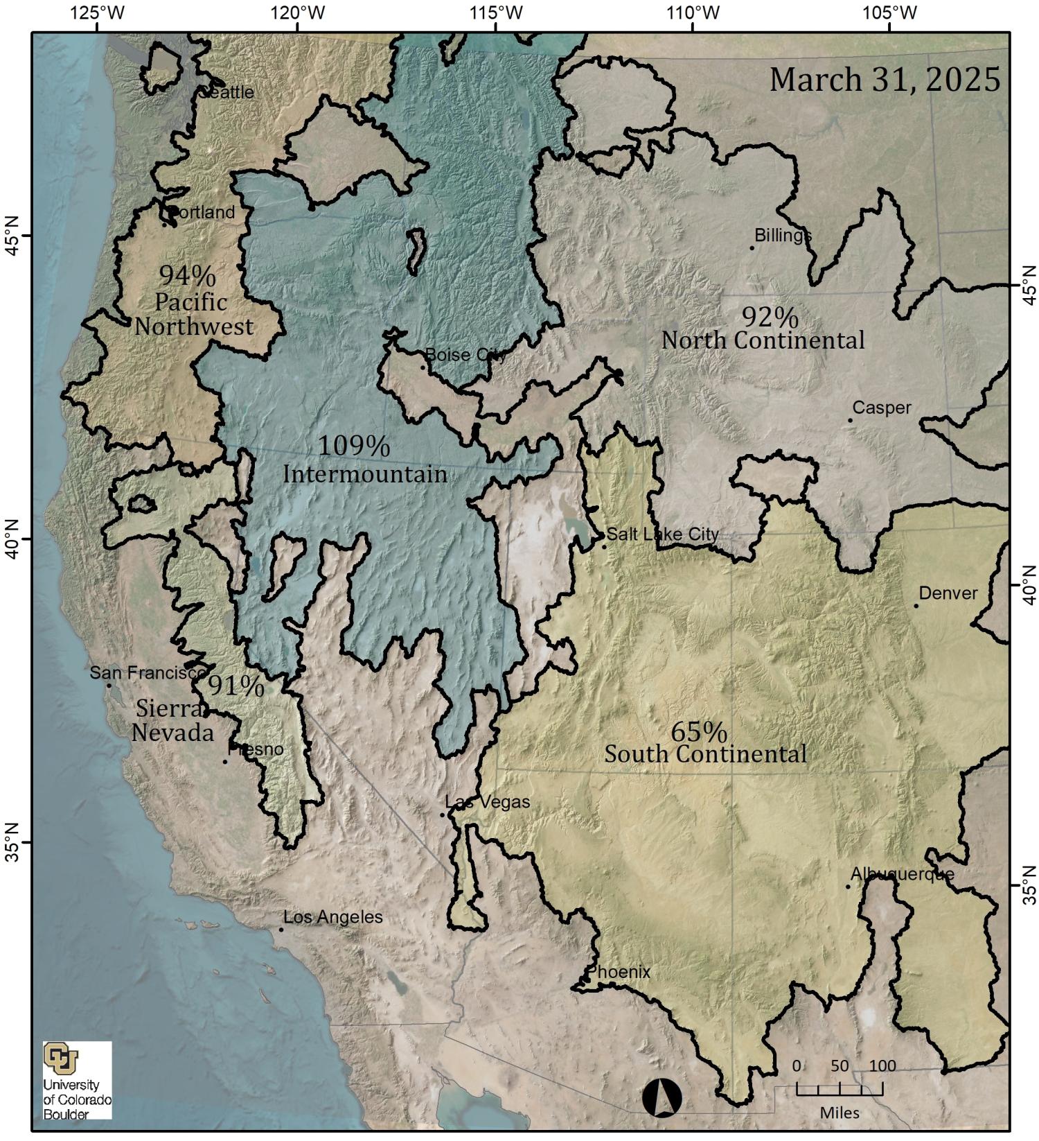 A map of the western us with regional overlays in earth tones