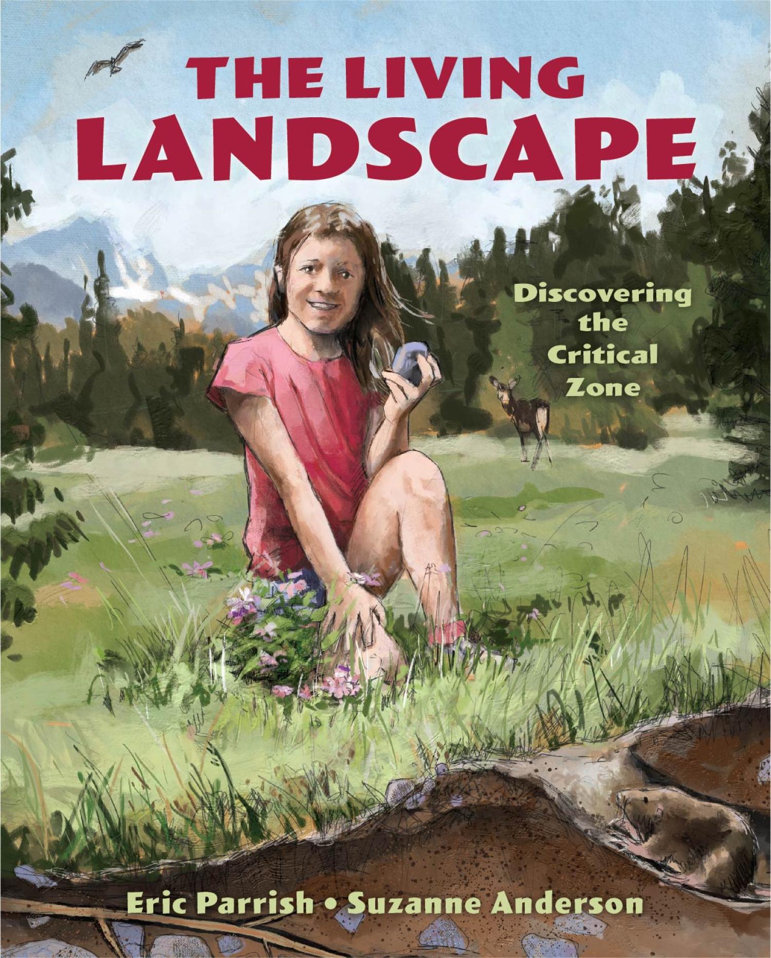 Cover of The Living Landscape book, showing a girl in a red shirt in a meadow