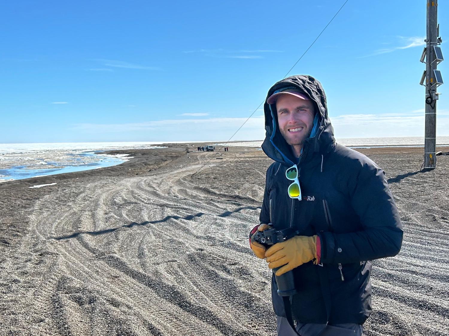 Gabe Allen works on reporting trip to Utqiagvik, Alaska (formerly Barrow) in 2023
