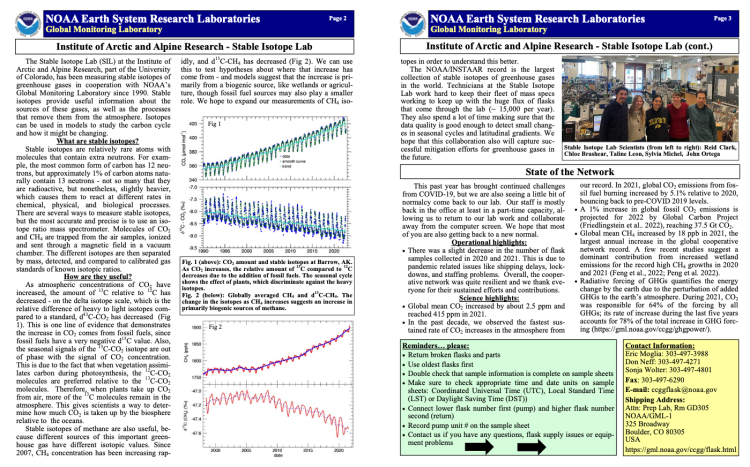 Screenshot of two pages from a NOAA newsletter with an article about the Stable Isotope Lab