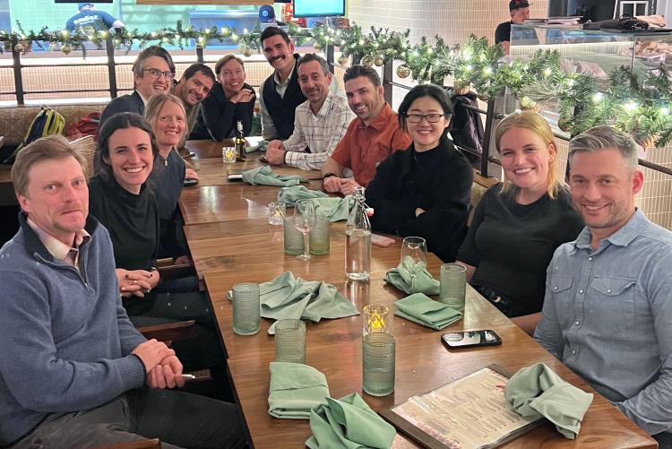 Mountain Hydrology Group current and former members in December, 2024 at their annal AGU dinner