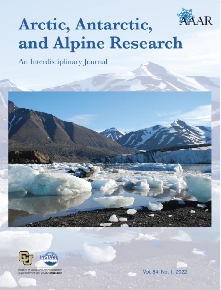 Cover of the AAAR journal, showing a tidewater glacier in Svalbard