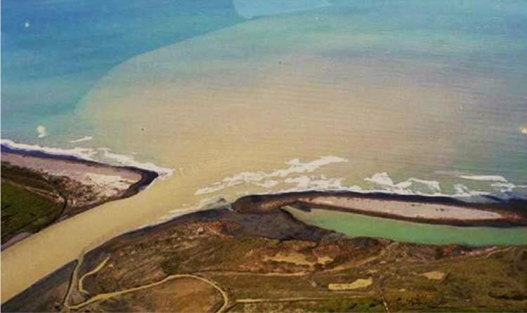 Waipaoa River plume entering the Pacific Ocean. Photo courtesy of Dave Peacock.