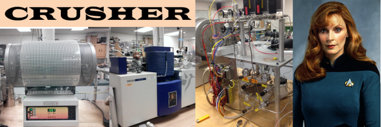 Collage for instrument Crusher, including the mass spectrometer, pyrolysis furnace, and more
