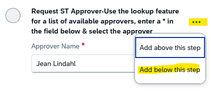 Screenshot in Concur interface of Approval flow, adding an additional approver..