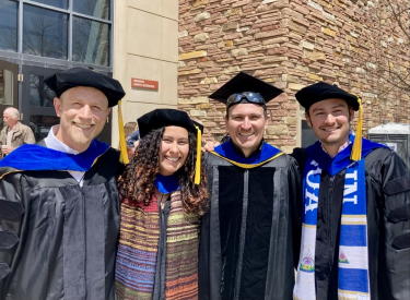 2022 graduation group photo. Jonathan Raberg, Lina Pérez-Angel, Julio Sepúlveda, and Firstname Lastname